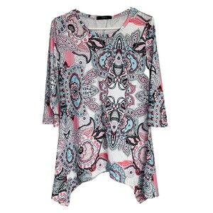 Fashion Bright Paisley Multicolored Spring Long Sleeved Tunic Top Size Small NWT